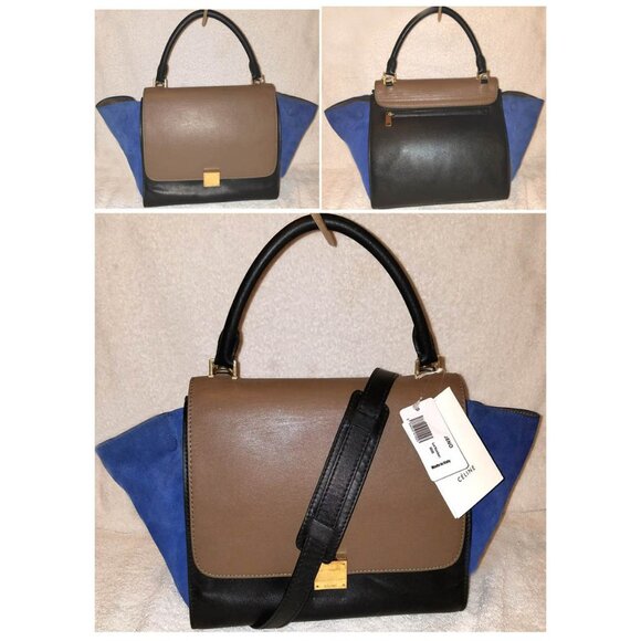 NWT EXTRA LARGE CELINE TRAPEZE TRICOLOR CROSSBODY/SATCHEL/SHOULDER HANDBAG - Picture 2 of 7